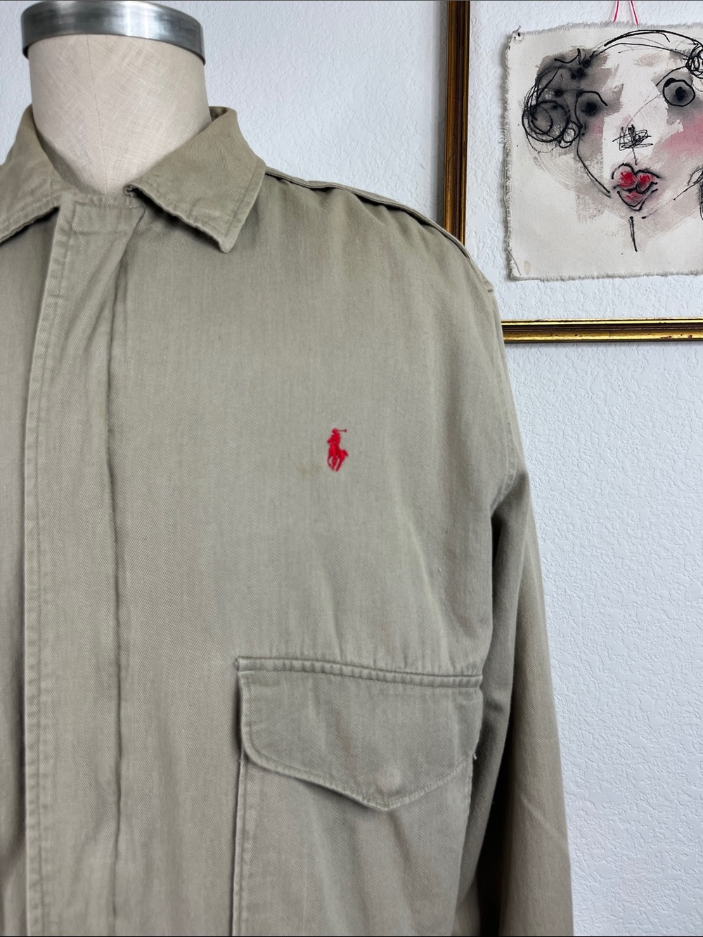 Polo Ralph Lauren Cotton Bomber Flap Pockets VTG Epaulets Oversized Jacket - Picture 2 of 13